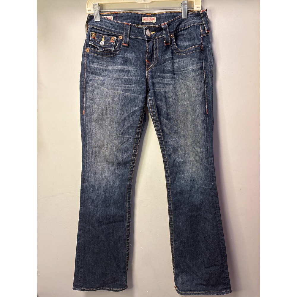 Vintage‎ True Religion Becky Petite Bootcut Jeans Dark Wash Blue 28 Low Rise Y2K